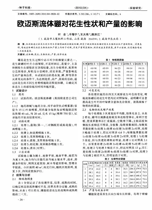 欧迈斯流体硼对花生性状和产量的影响
