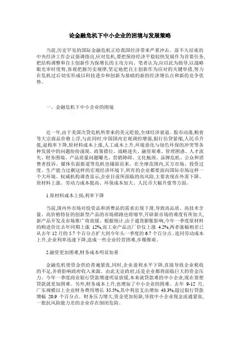 论金融危机下中小企业的困境与发展策略