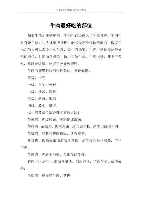 牛肉最好吃的部位