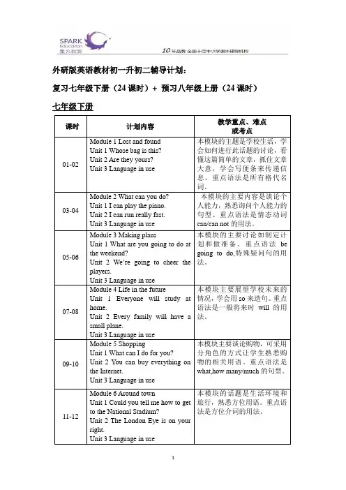 初一升初二辅导计划(外研版)