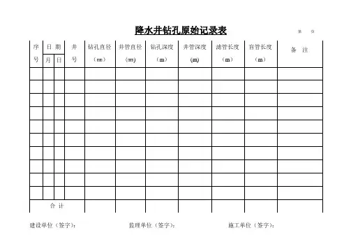 降水井钻孔原始记录表