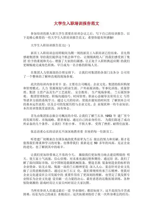 大学生入职培训报告范文.doc