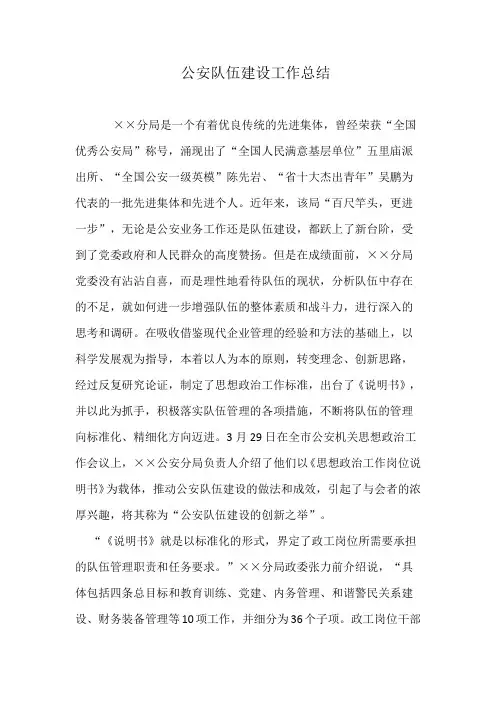公安队伍建设工作总结