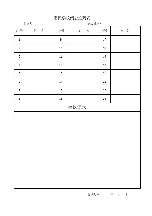 各种会议参加人员签到表模板
