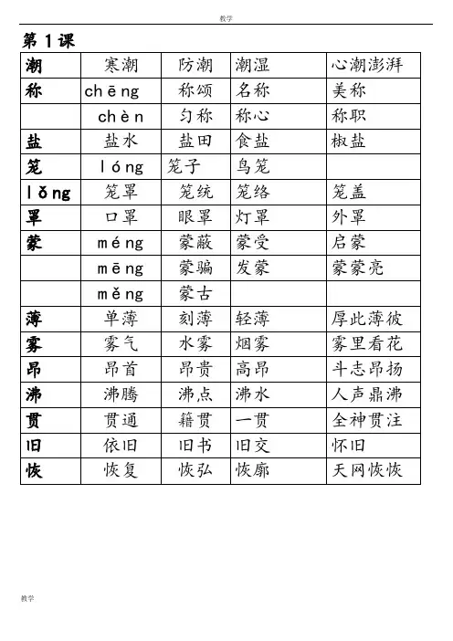 人教版四年级上册语文生字组词