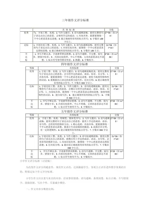 小学作文评分标准