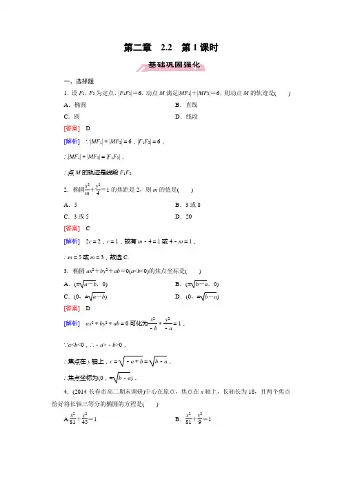 【成才之路】2014-2015学年高中数学(人教A版)选修2-1练习：2.2.1 椭圆及其标准方程]