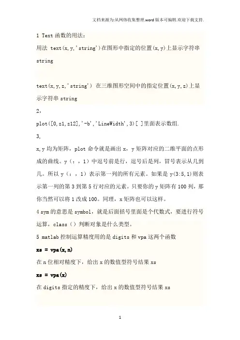 matlab各种函数的用法