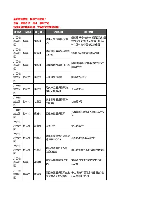 新版广西壮族自治区桂林市婚纱摄影企业公司商家户名录单联系方式地址大全132家