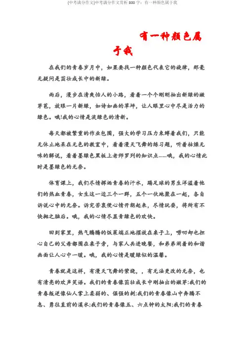 (中考满分作文)中考满分作文赏析800字：有一种颜色属于我
