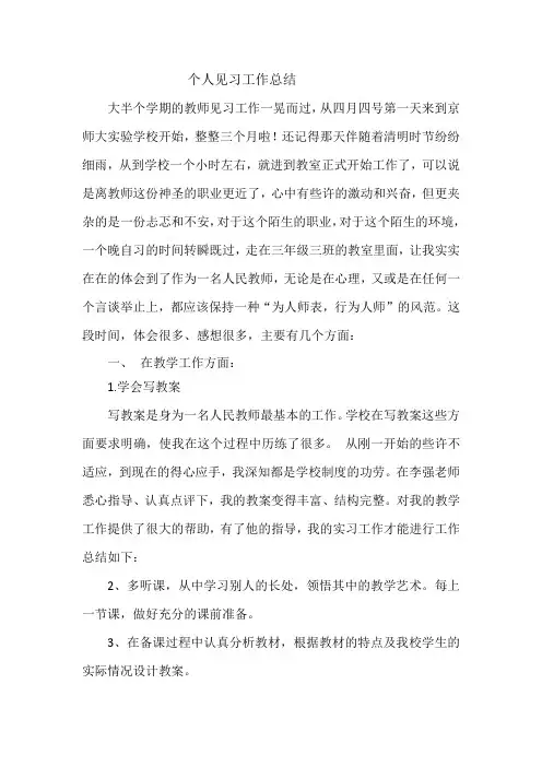 见习教师个人工作总结