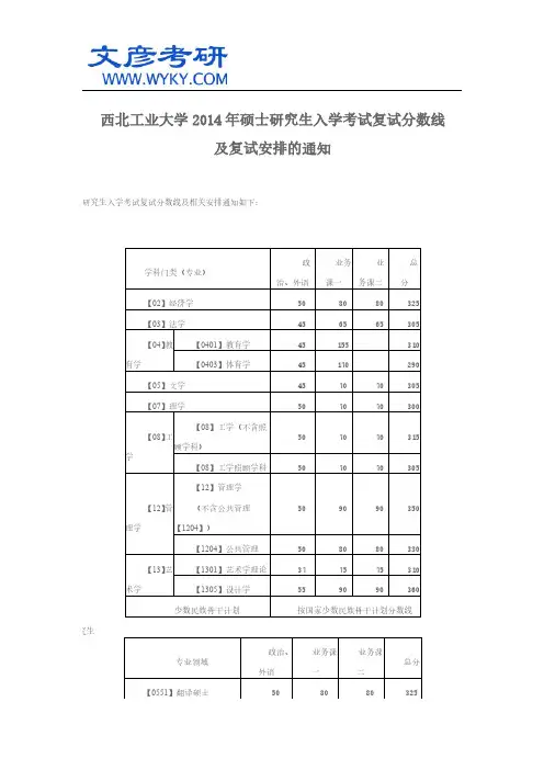 西北工业大学2014年硕士研究生入学考试复试分数线及复试安排的通知_西北工大研究生院
