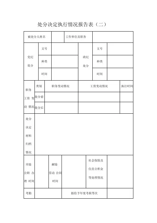 处分决定执行情况报告表(二)
