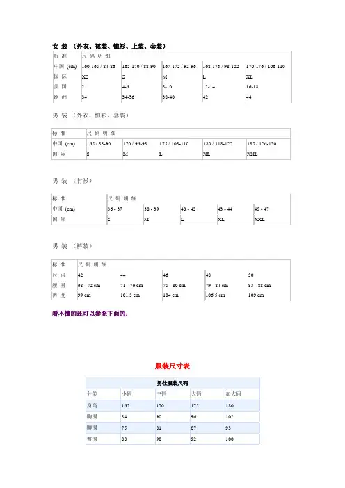 衣服尺码