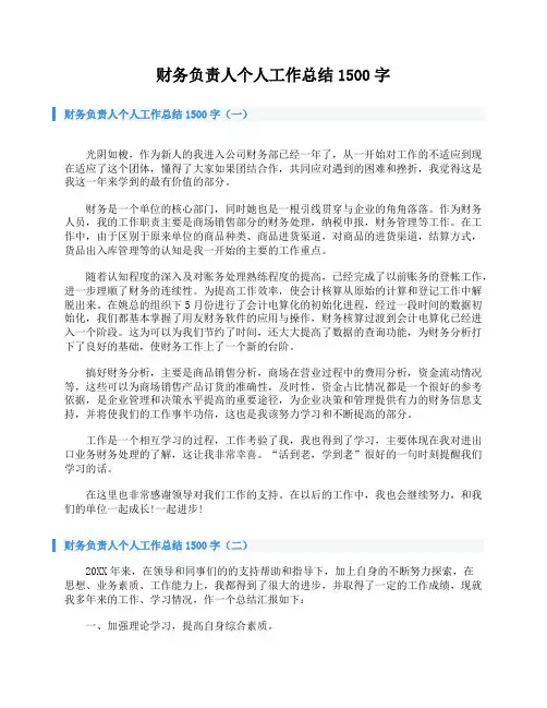 财务负责人个人工作总结1500字