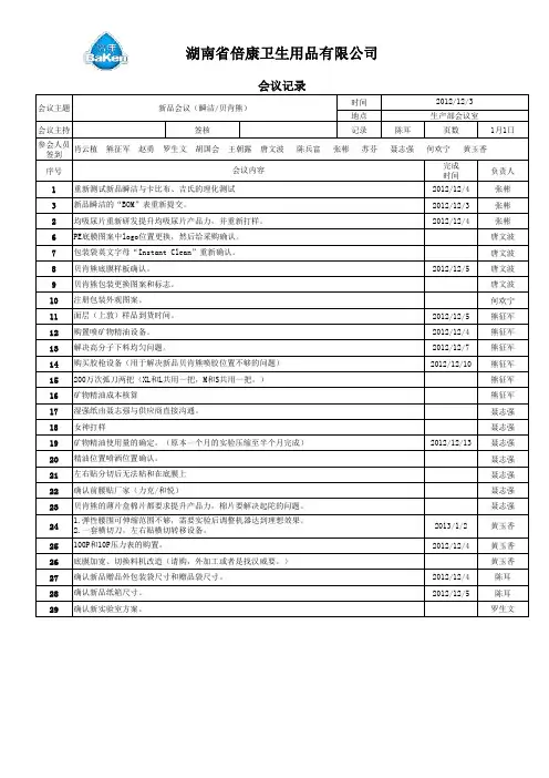 会议记录空白表