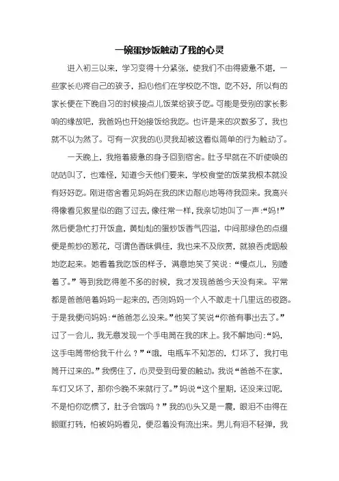 初三作文：一碗蛋炒饭触动了我的心灵作文