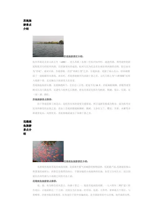杭州西湖旅游景点介绍