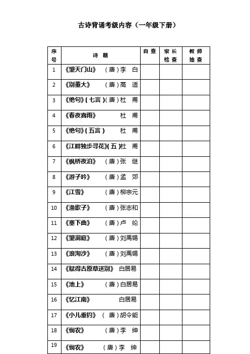 一年级下册古诗背诵