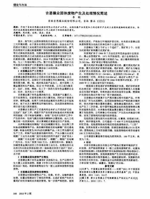 吉恩镍业固体废物产生及处理情况简述