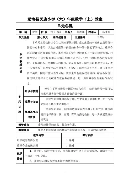 2014年最新人教版小学六年级数学上册第六单元扇形统计图