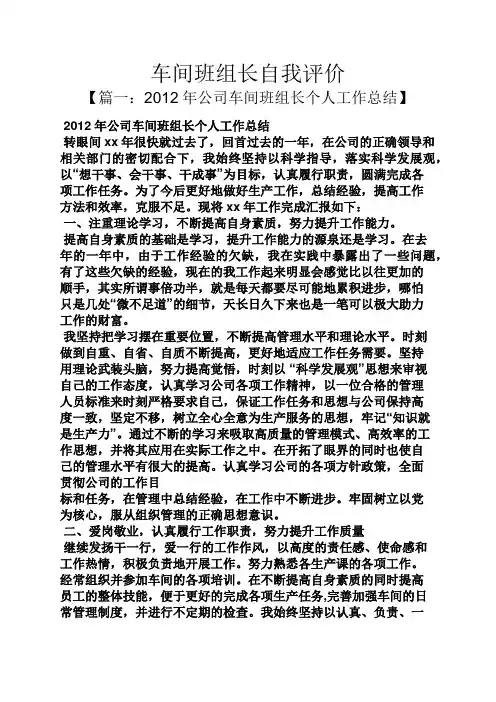 车间班组长自我评价