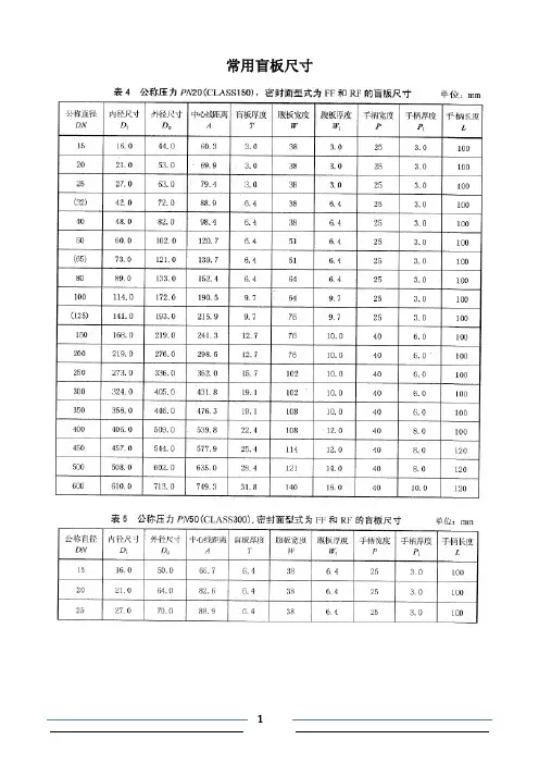常用盲板及螺栓螺母尺寸