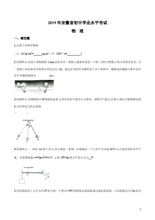 2019年安徽中考物理真题(原卷版)