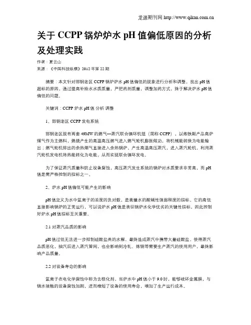 关于CCPP锅炉炉水pH值偏低原因的分析及处理实践