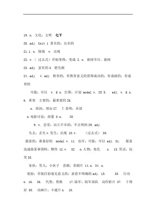 完整鲁教版初中英语七年级下册单词汉语背诵