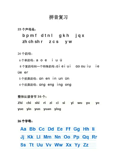 拼音复习(声母、韵母、整体认读音节、大小写字母)