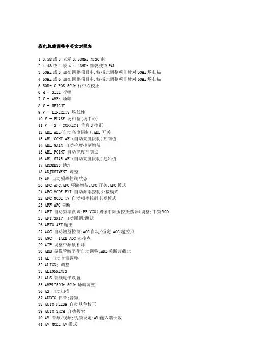彩电总线调整中英文对照表
