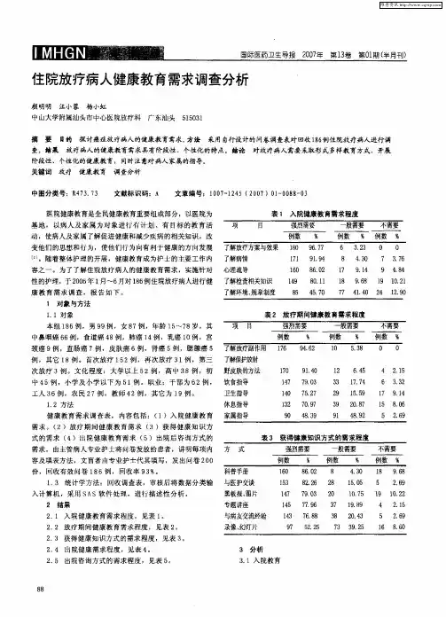 住院放疗病人健康教育需求调查分析