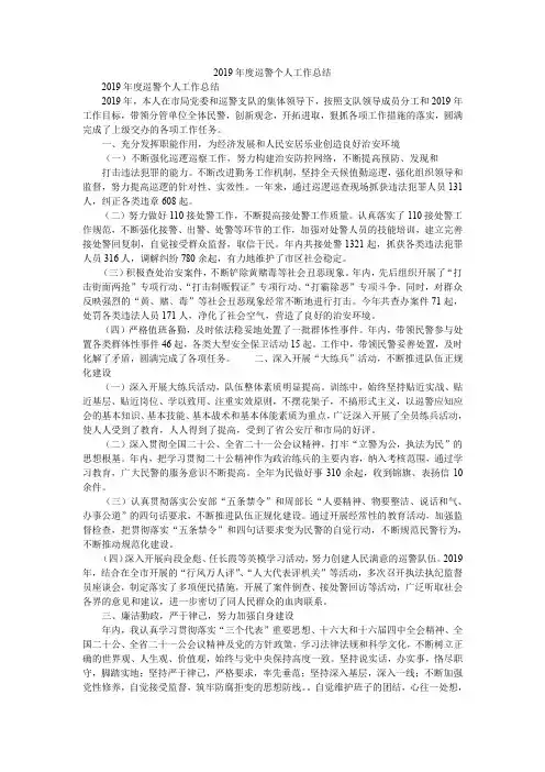 2019年度巡警个人工作总结