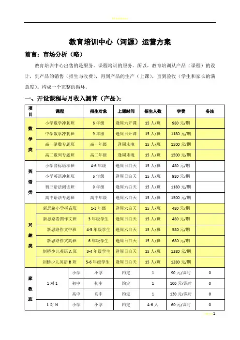 教育培训中心运营方案