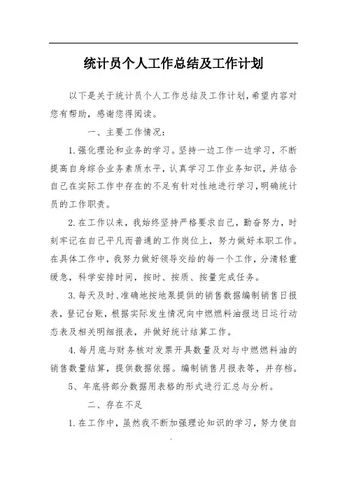统计员个人工作总结及工作计划