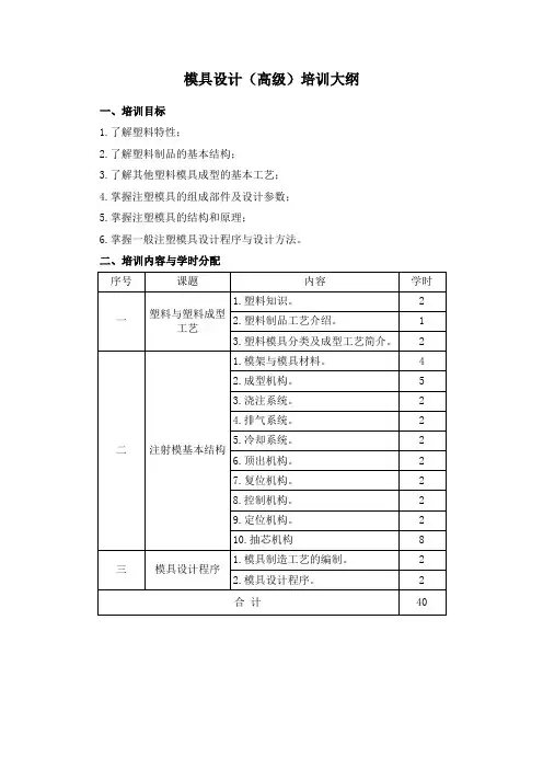 模具设计(高级)培训大纲