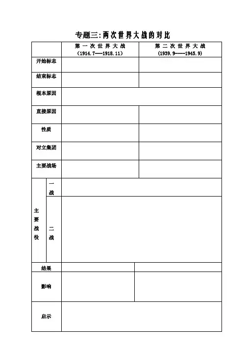 专题三、两次世界大战对比表格