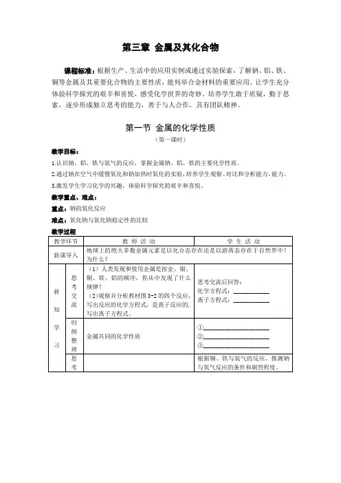 高中化学_第一节 金属的化学性质教学设计学情分析教材分析课后反思
