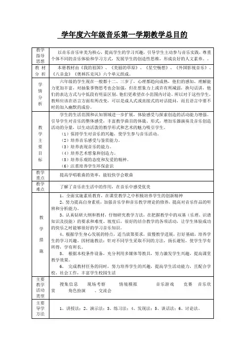 新编人教版小学六年级上册音乐教案全册
