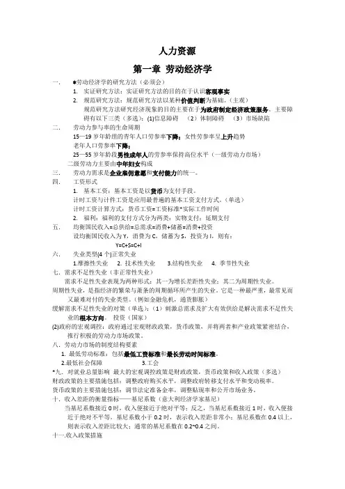 人力资源四级知识点总结