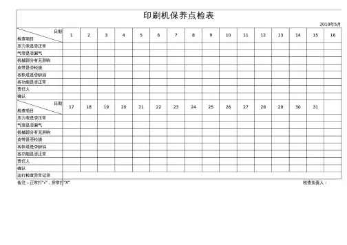 印刷机保养点检表
