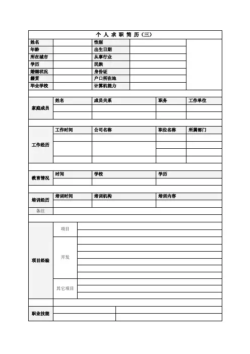 个人简历空白表格。