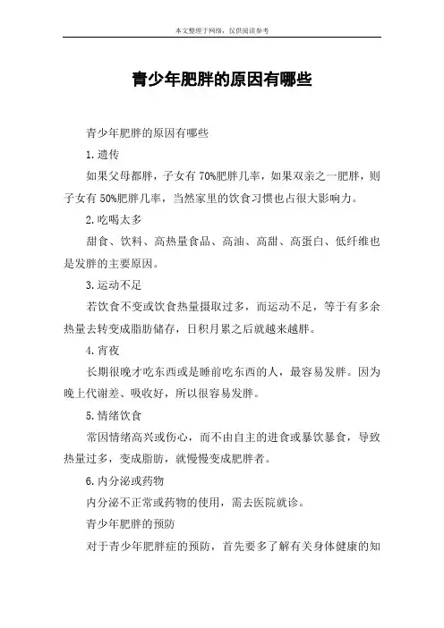 青少年肥胖的原因有哪些