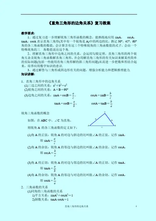 《直角三角形的边角关系》复习课教案