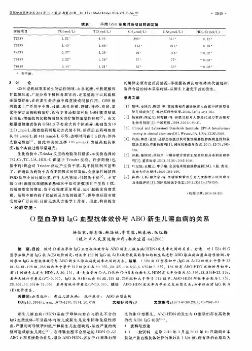 O型血孕妇IgG血型抗体效价与ABO新生儿溶血病的关系