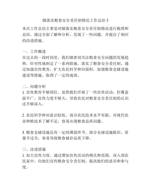 镇落实粮食安全责任制情况工作总结5