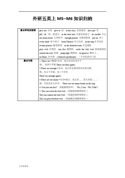 外研版五年级上册M5--M6知识归纳