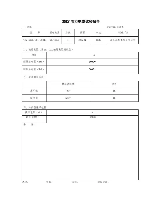 电力电缆试验报告