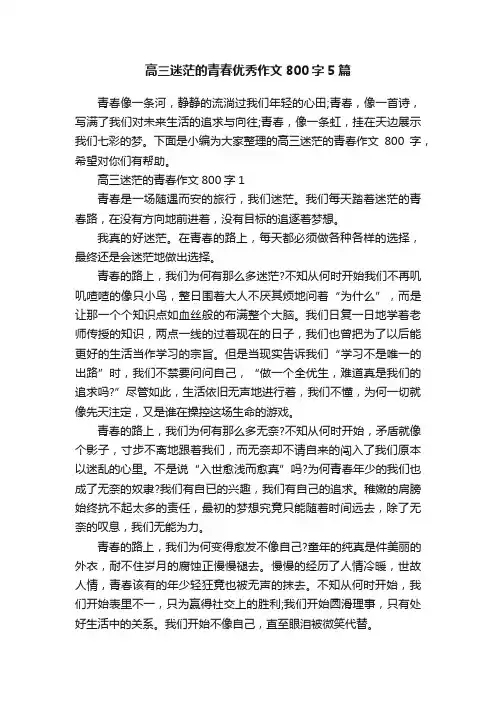 高三迷茫的青春优秀作文800字5篇